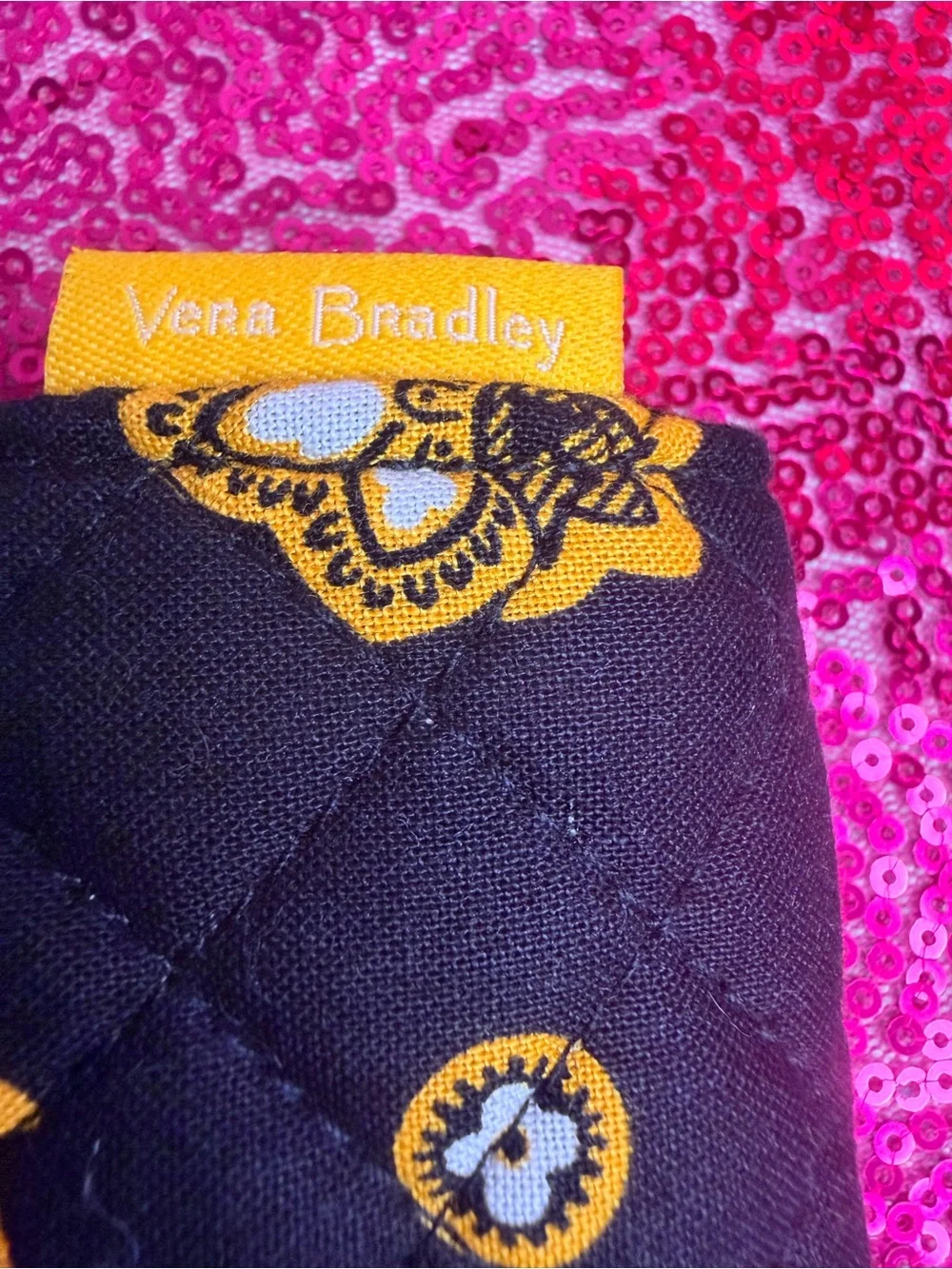 Vera Bradley Black Quilted Wristlet with Yellow Floral Steelers